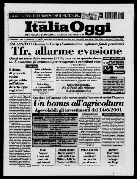 Italia oggi : quotidiano di economia finanza e politica